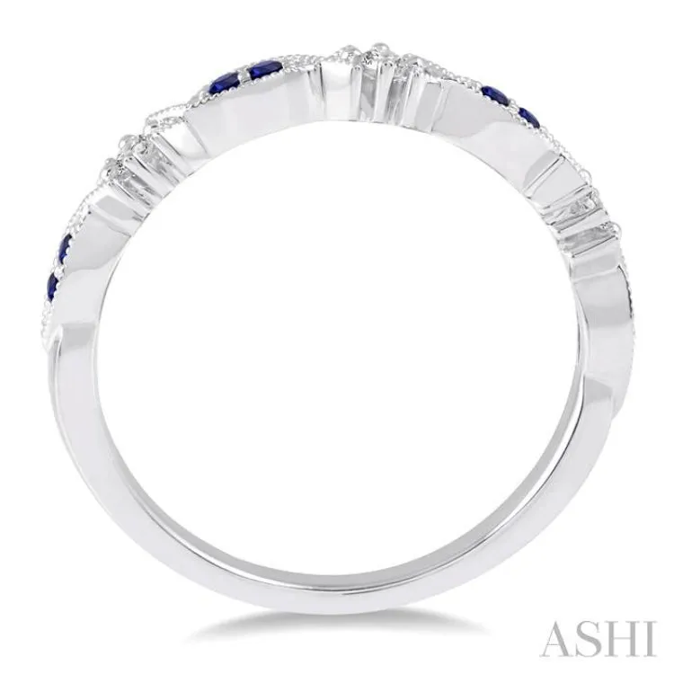 1.25 MM Round Cut Blue Sapphire and 1/20 Ctw Round Cut Diamond Half Eternity Wedding Band in 14K White Gold