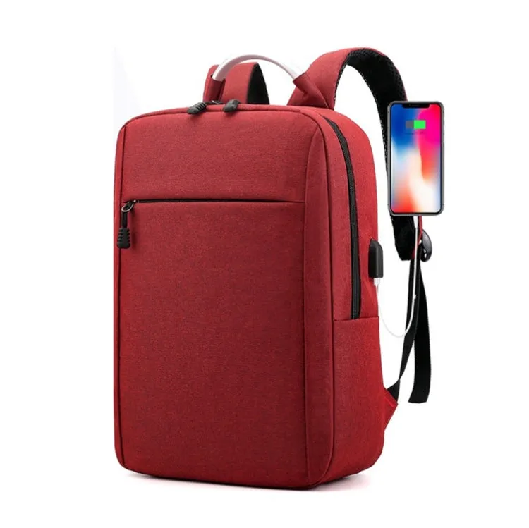 14 inch Business Computer Shoulders Backpack Travel Wear-Resistant Leisure Bag with External USB Port(Red Wine)