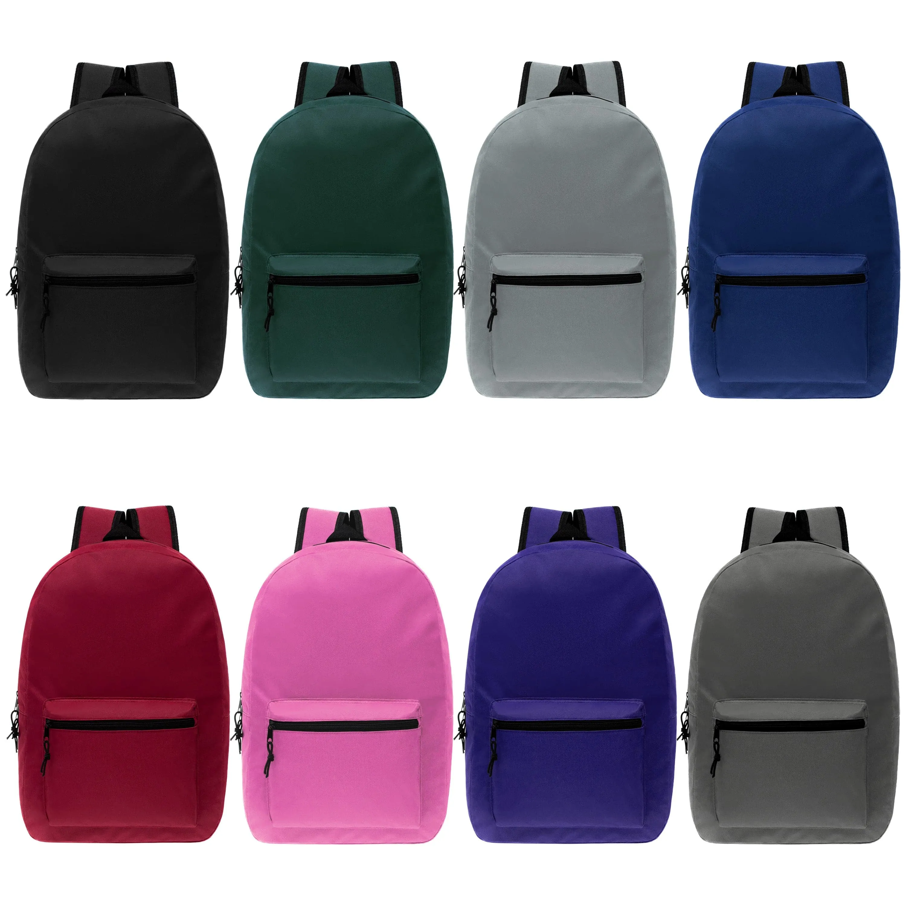 15" Kids Basic Wholesale Backpack in 8 Colors - Bulk Case of 24