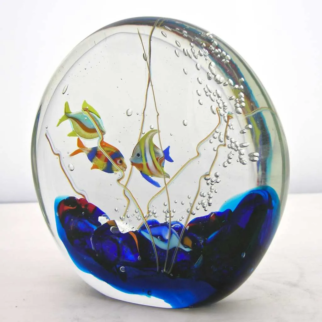 Alberto Dona 1980 Modern Blue Red Yellow Green Murano Glass Aquarium Sculpture