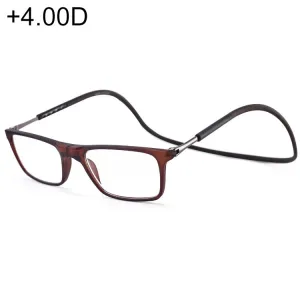 Anti Blue-ray Adjustable Neckband Magnetic Connecting Presbyopic Glasses,  4.00D(Brown)