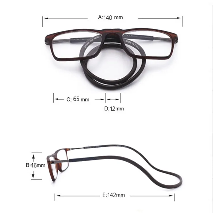 Anti Blue-ray Adjustable Neckband Magnetic Connecting Presbyopic Glasses,  4.00D(Brown)