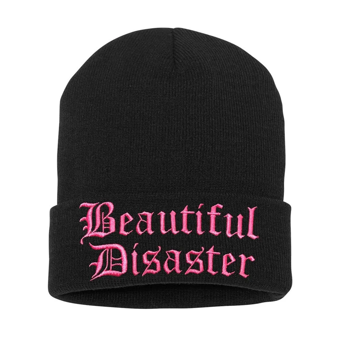 Beautiful Disaster Embroidered Beanie - Pink