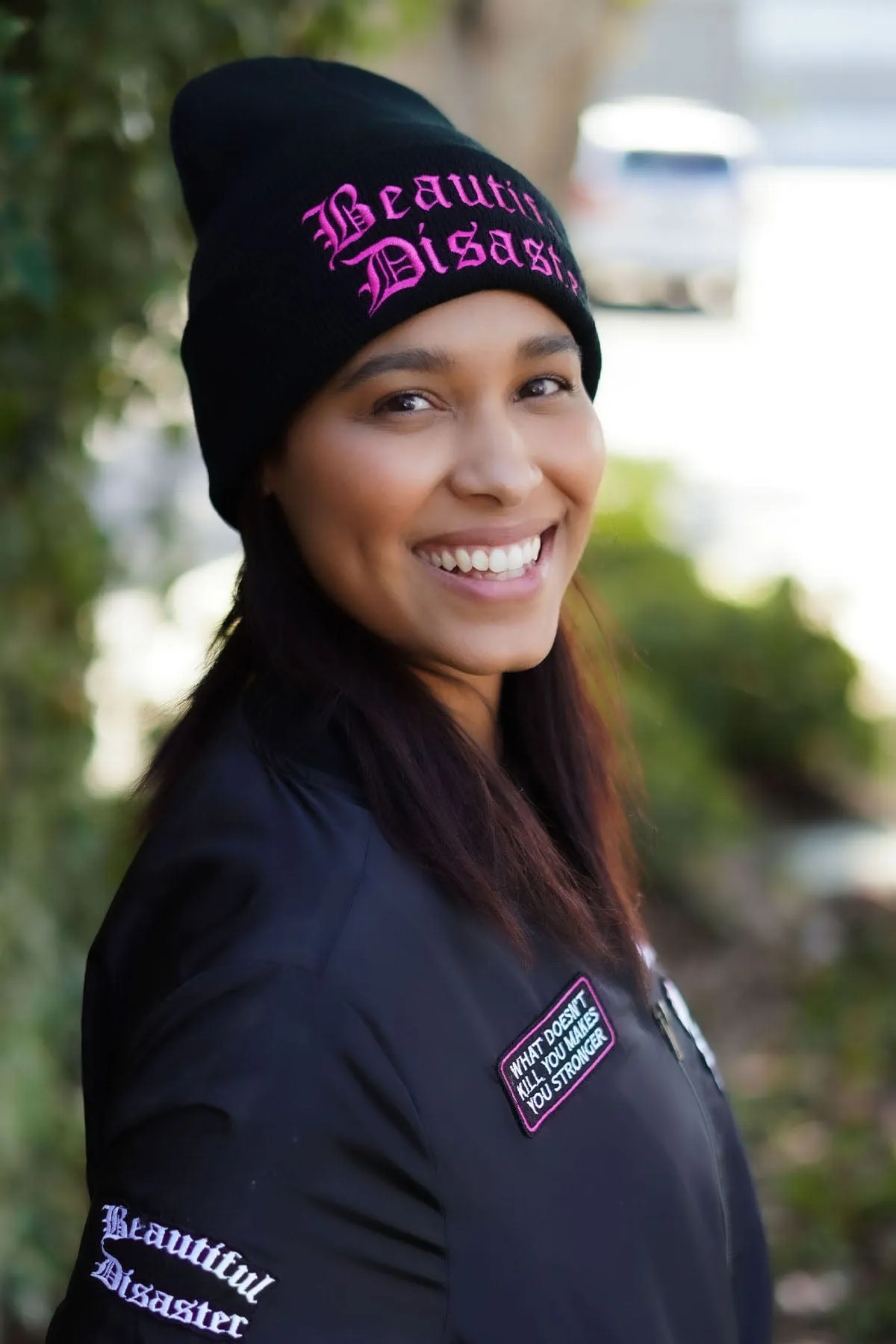 Beautiful Disaster Embroidered Beanie - Pink