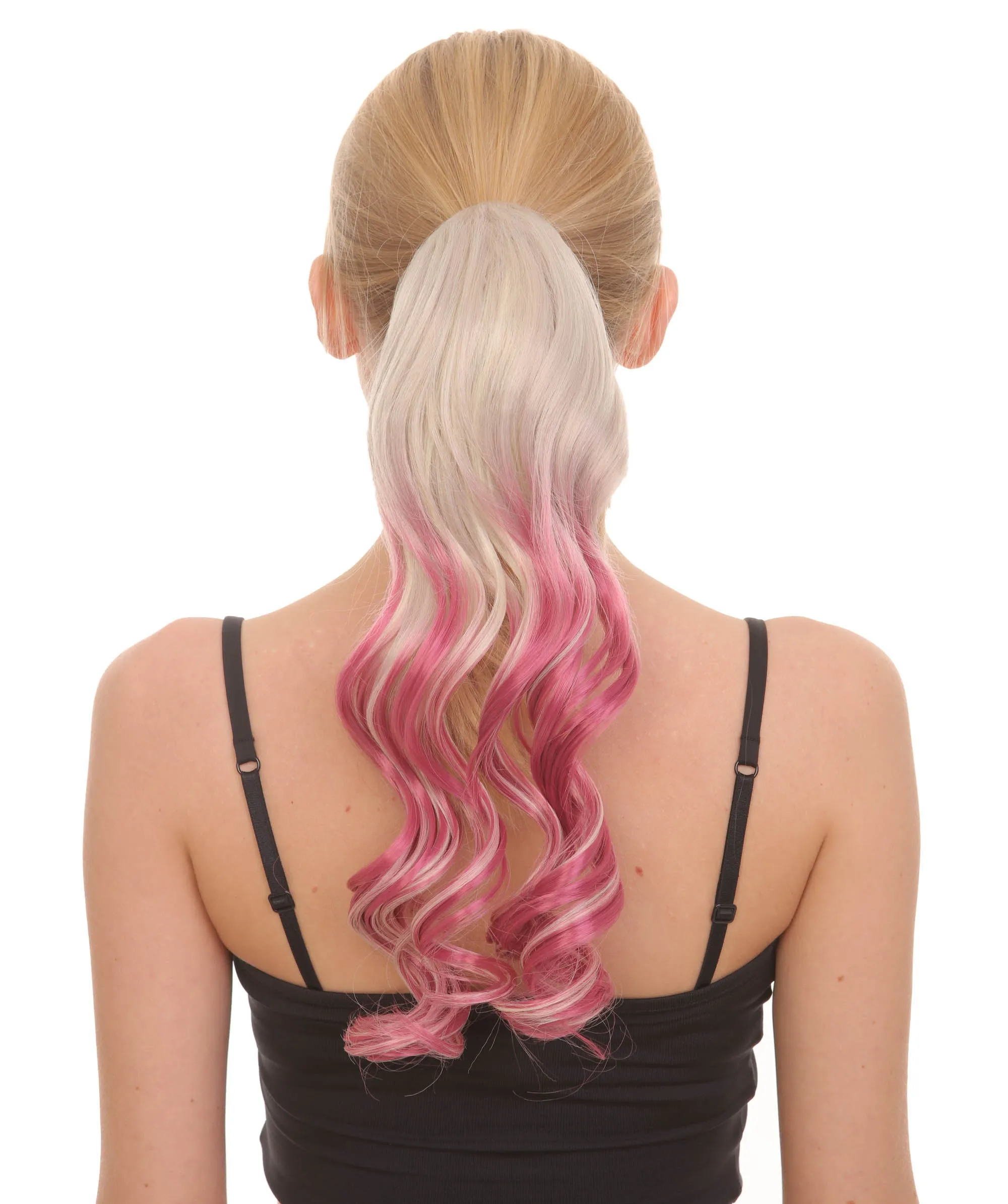 Blonde/Red Vibrant Wavy Ombre Ponytail