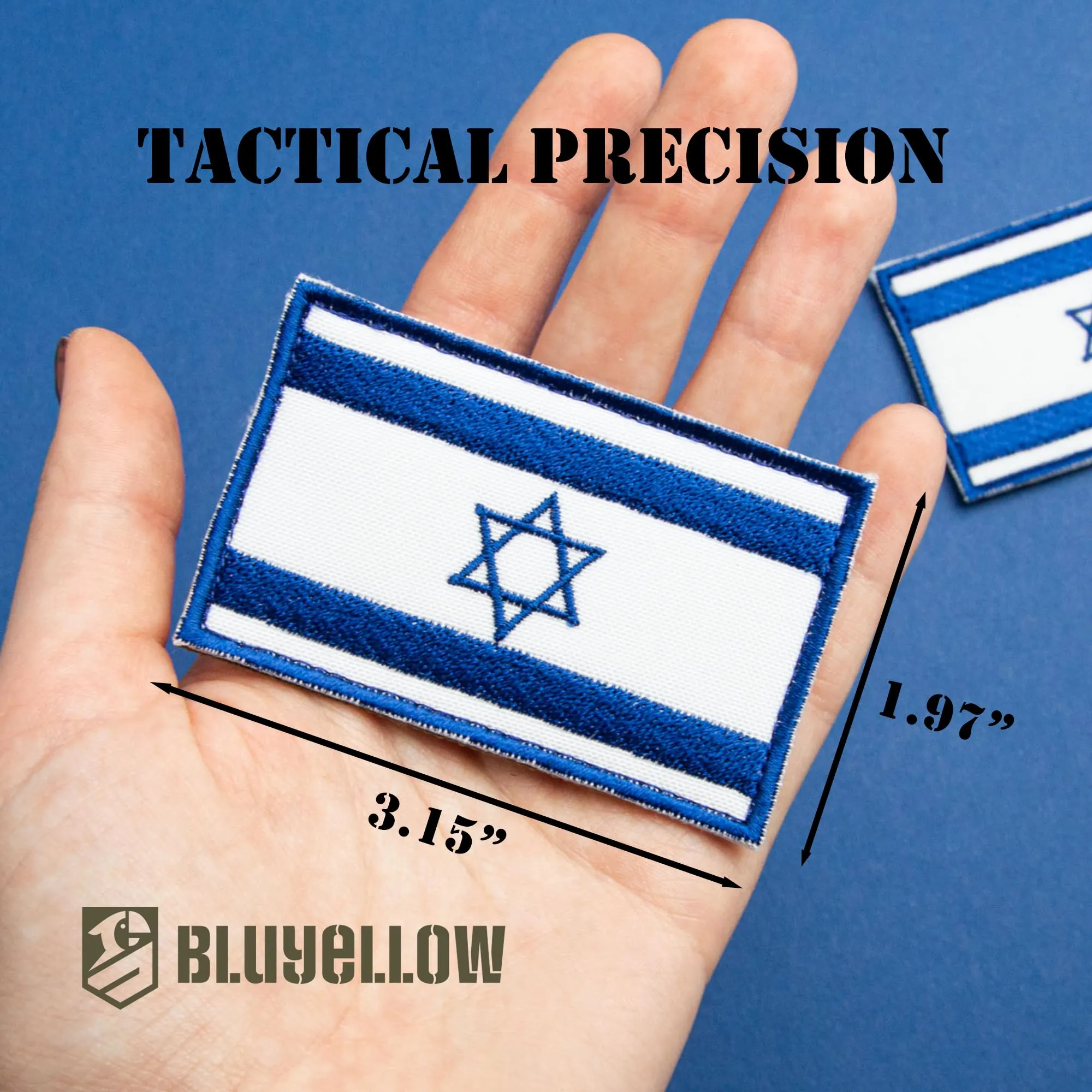 Bluyellow 2Pcs Israel Flag Patch, Embroidered Israeli Flag Patches, Military Morale Tactical Patches for Backpacks, Tactical Vest, Military Helmet, Dog Vest, Israel Patch with Hook and Loop Fastener