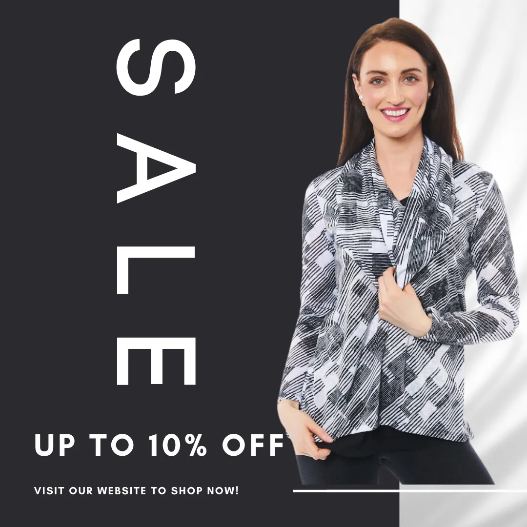 Buy Women's Black and White Long Sleeve V-Neck Print Tops