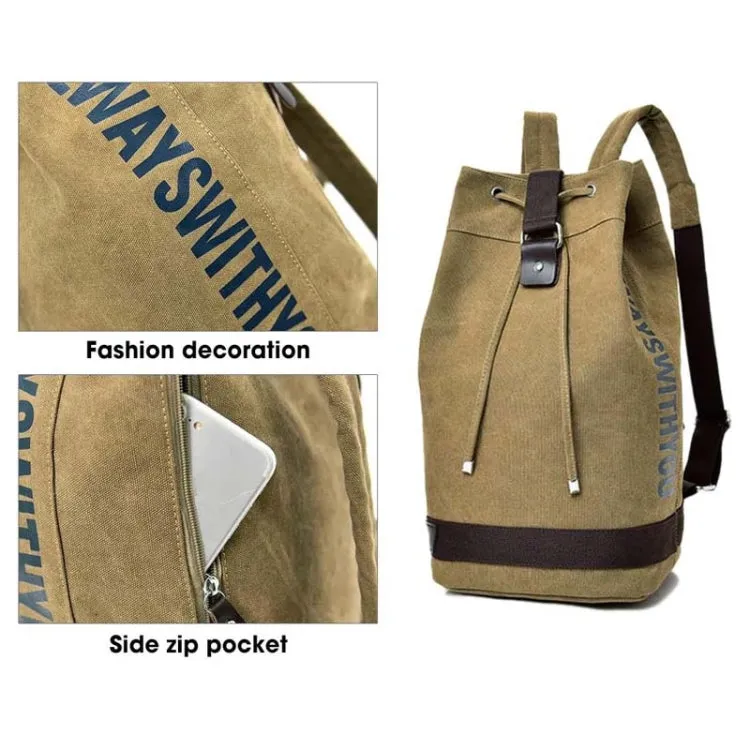 Casual Canvas Backpack Bucket Bag Computer Rucksack Travel Hiking Hand Bag, Size: Large Army Green