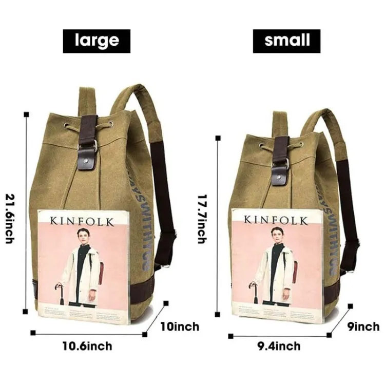 Casual Canvas Backpack Bucket Bag Computer Rucksack Travel Hiking Hand Bag, Size: Large Army Green