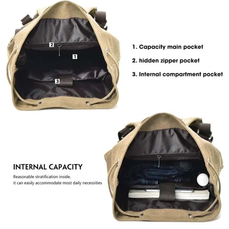 Casual Canvas Backpack Bucket Bag Computer Rucksack Travel Hiking Hand Bag, Size: Large Army Green