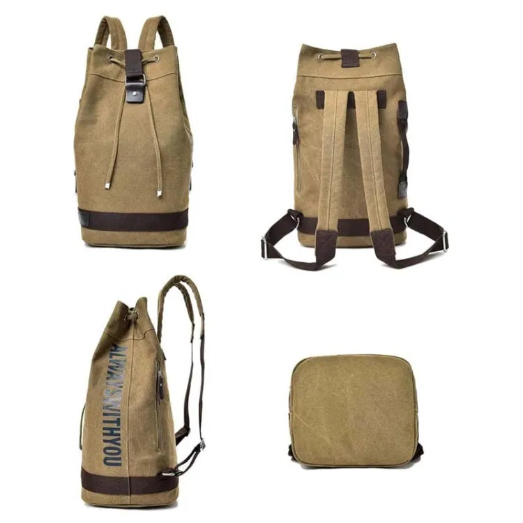 Casual Canvas Backpack Bucket Bag Computer Rucksack Travel Hiking Hand Bag, Size: Large Army Green