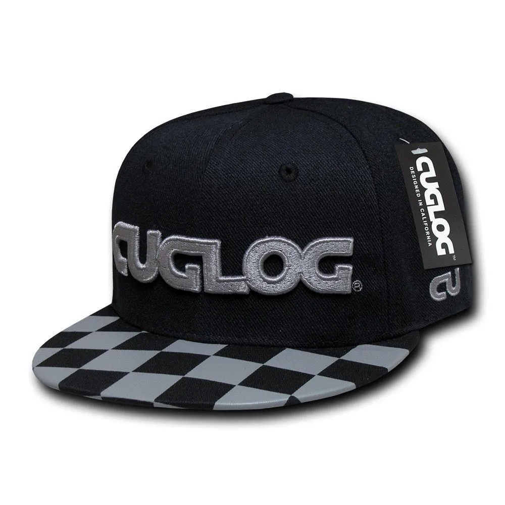 Cuglog Checker Retro Flat Bill High Crown 6 Panel Snapback Caps Hats