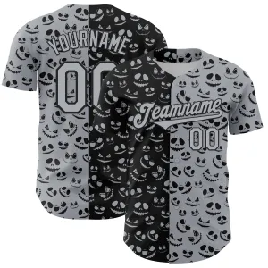 Custom Gray Black 3D Pattern Design Rave Halloween Pumpkin Authentic Baseball Jersey