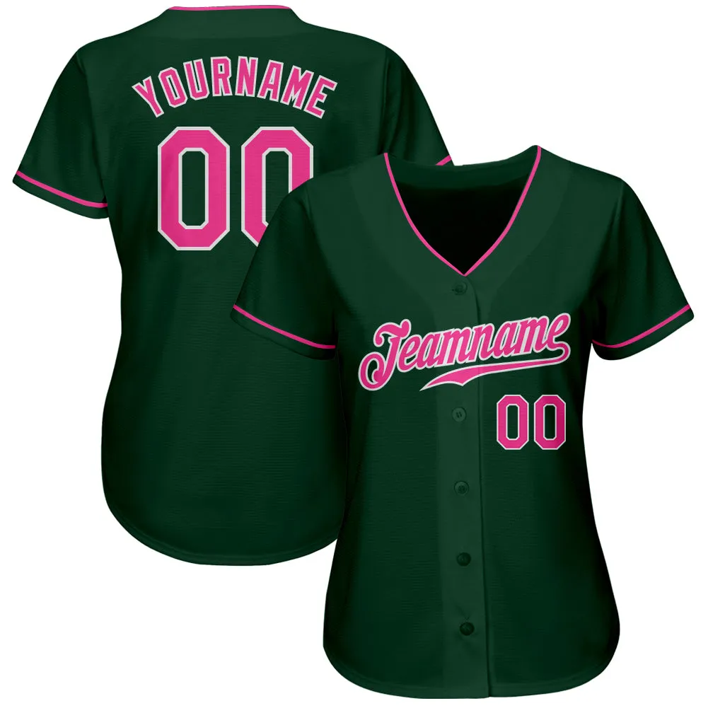 Custom Green Pink-White Authentic Baseball Jersey