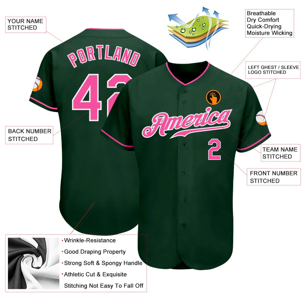 Custom Green Pink-White Authentic Baseball Jersey