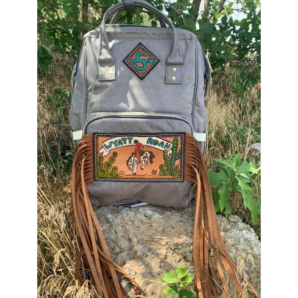 Diaper backpack with Custom patches and Long Fringe lo