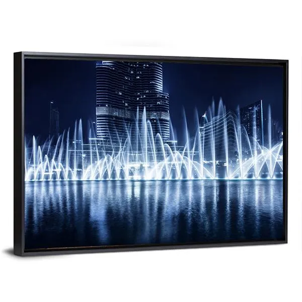 Fountain In Dubai At Night Canvas Wall Art