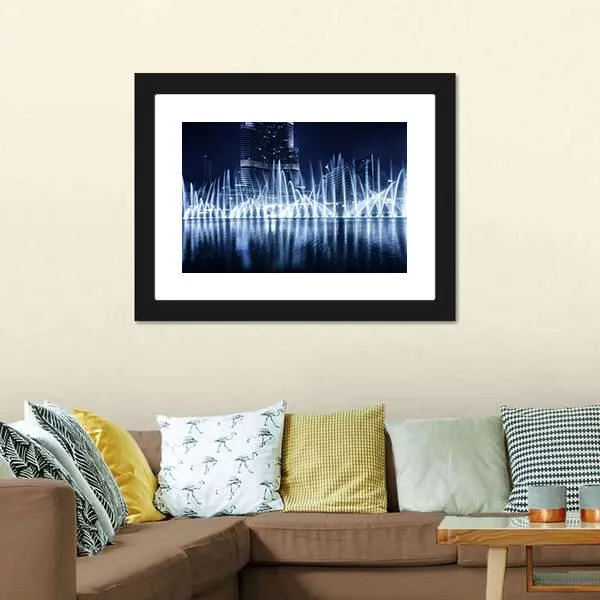 Fountain In Dubai At Night Canvas Wall Art