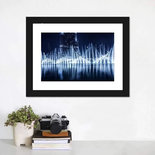 Fountain In Dubai At Night Canvas Wall Art