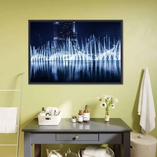 Fountain In Dubai At Night Canvas Wall Art