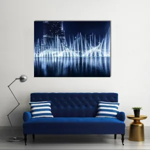 Fountain In Dubai At Night Canvas Wall Art