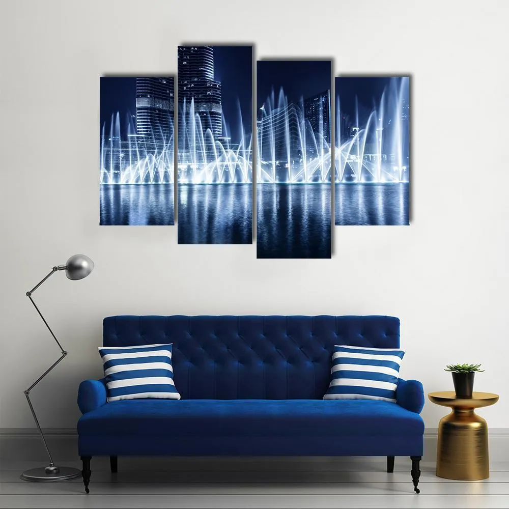 Fountain In Dubai At Night Canvas Wall Art