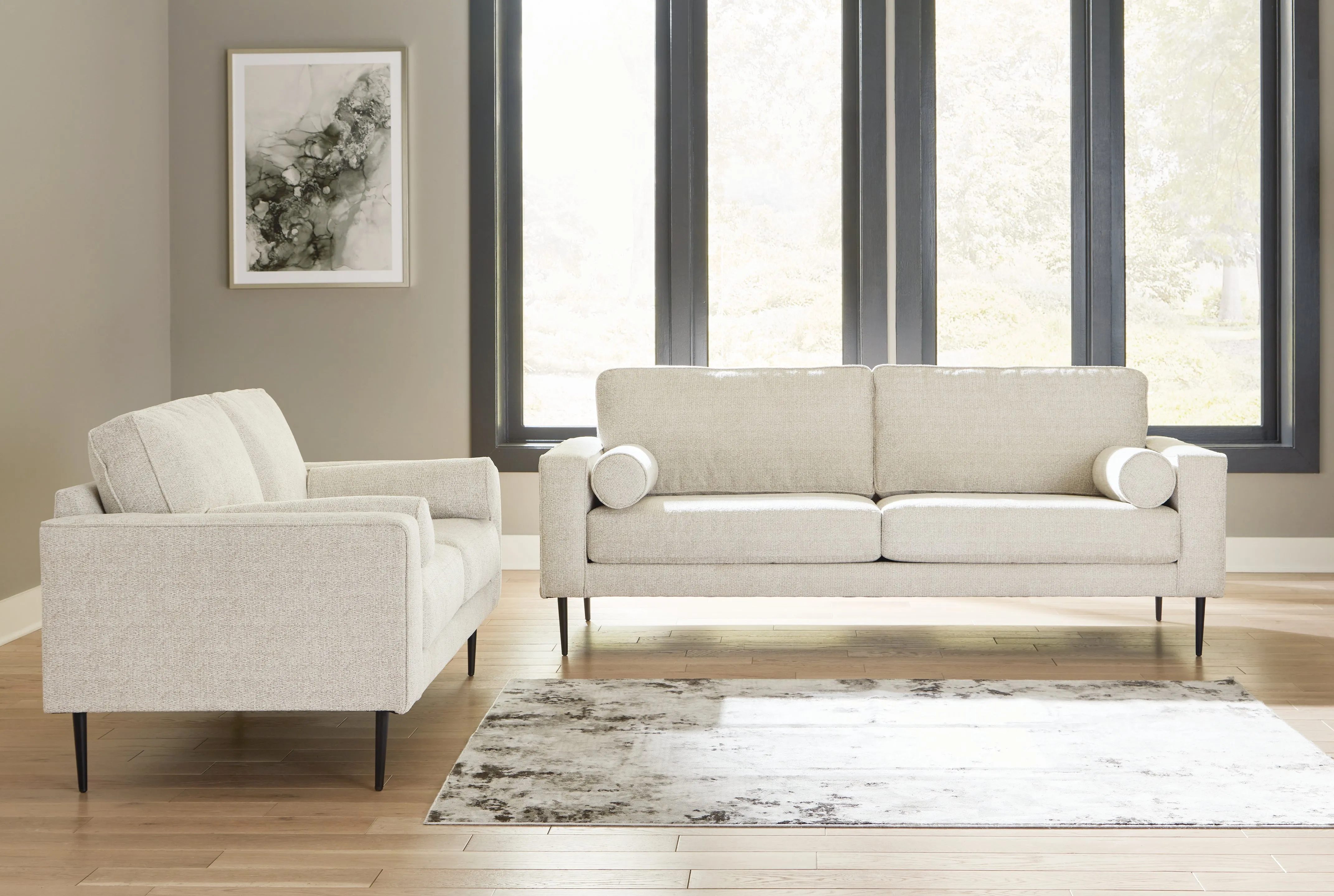 Hazela Sofa, Loveseat, Chair and Ottoman in Sandstone