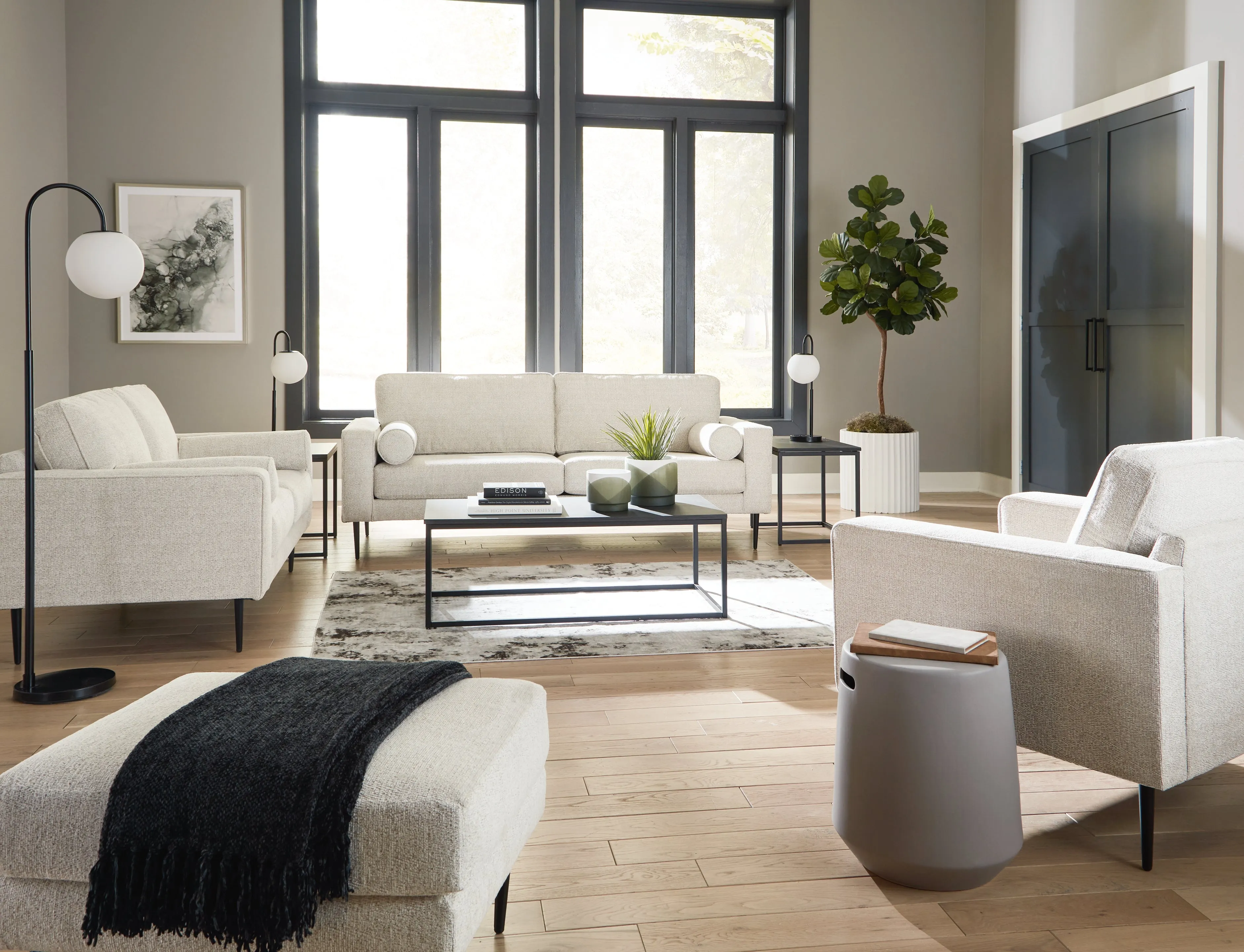 Hazela Sofa, Loveseat, Chair and Ottoman in Sandstone