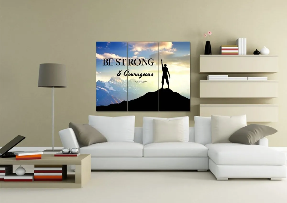 Hiker On Top Joshua 19 Be Strong And Courageous Wall Art - Christian Canvas Wall Art