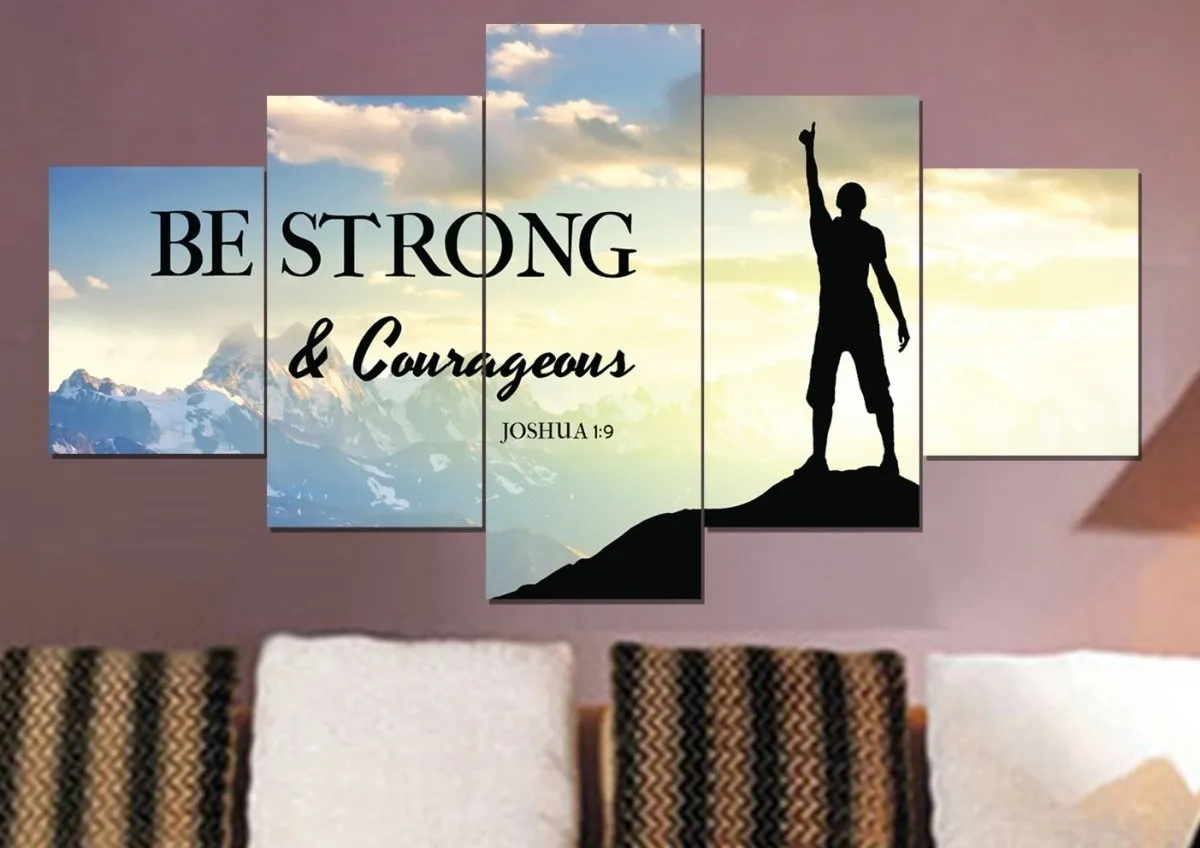 Hiker On Top Joshua 19 Be Strong And Courageous Wall Art - Christian Canvas Wall Art