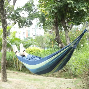 Homestic Canvas Travel Hammock |Garden Hammock Swing for Adults|130 KG Load Bearing Capicity|Including 2 Rope, 1 Bag (Blue & Green)