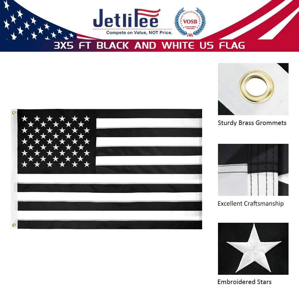 Jetlifee Embroidery Black and White American Flag