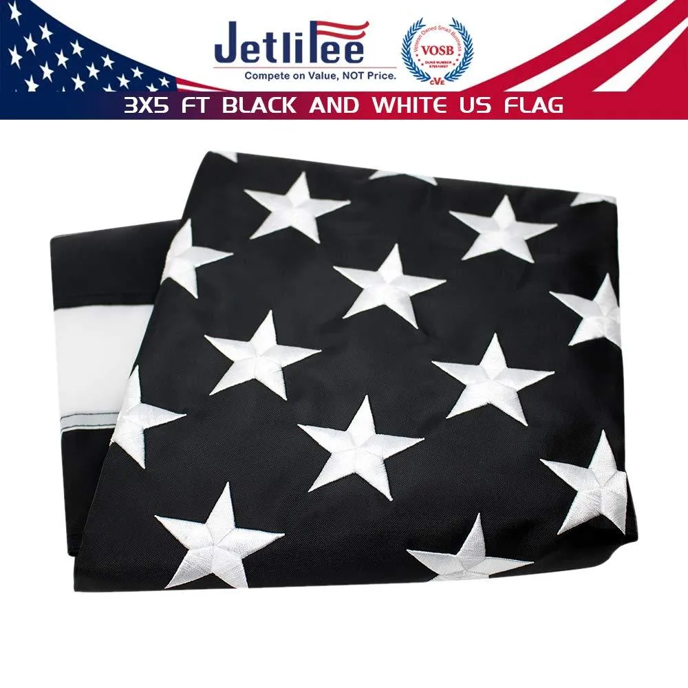 Jetlifee Embroidery Black and White American Flag