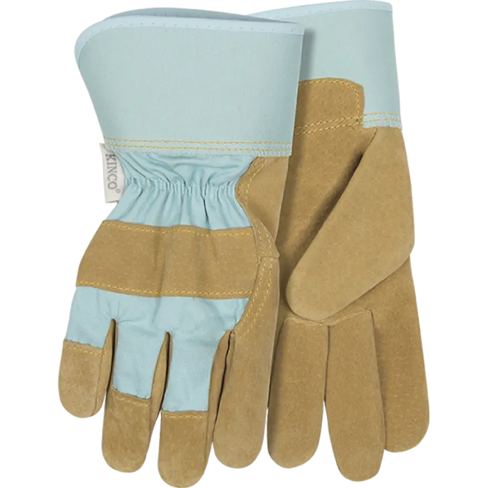 Kinco Women's Suede Pigskin Palm With Safety Cuff Small, Aqua