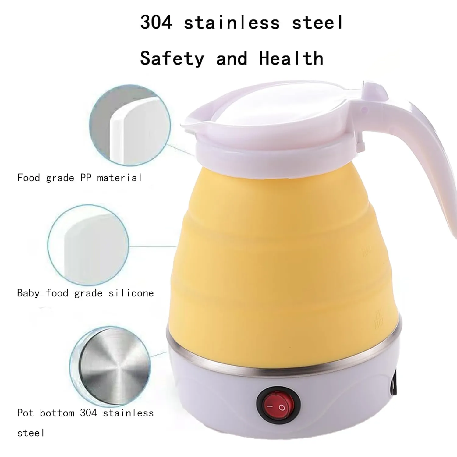 Kuber Industries Pack of 2 Foldable Electric Kettle 600 ML|Silicone Body With 304-Stainless Steel Base|Leak Proof Design|Multipurpose Portable Electric Kettle for Travel, Office & Home|600W|Yellow