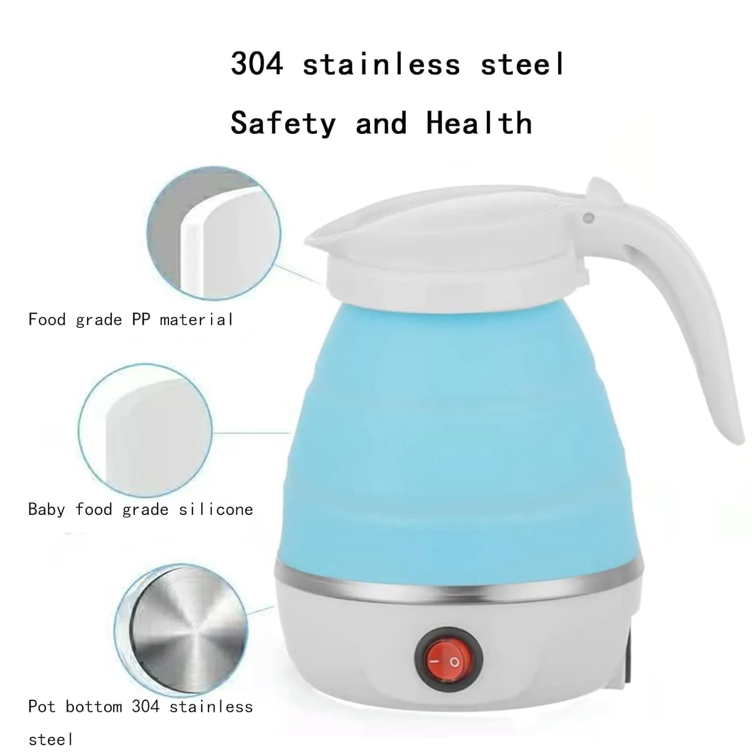 Kuber Industries Pack of 4 Foldable Electric Kettle 600 ML|Silicone Body With 304-Stainless Steel Base|Leak Proof Design|Multipurpose Portable Electric Kettle for Travel, Office & Home|600W|Blue