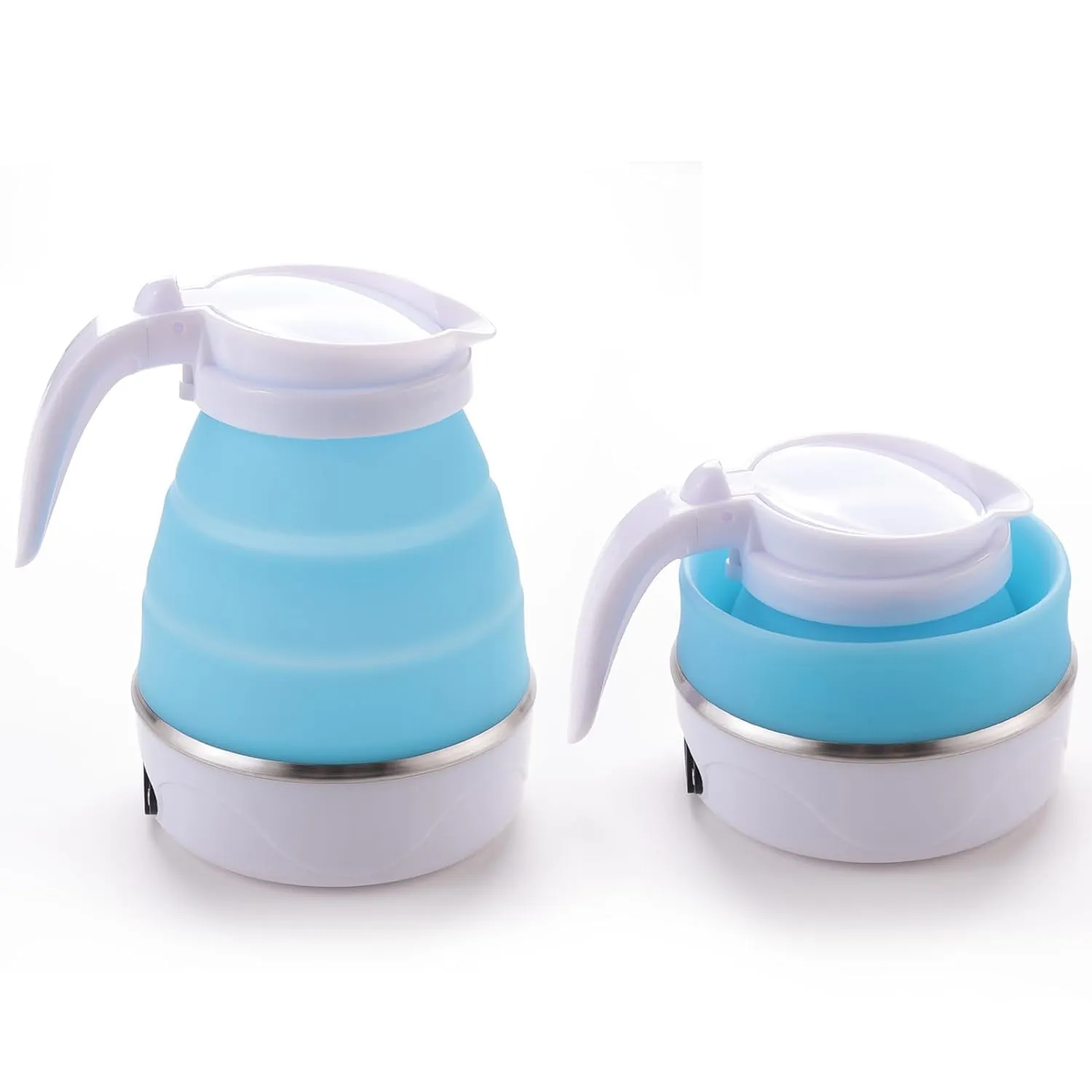 Kuber Industries Pack of 5 Foldable Electric Kettle 600 ML|Silicone Body With 304-Stainless Steel Base|Leak Proof Design|Multipurpose Portable Electric Kettle for Travel, Office & Home|600W|Blue