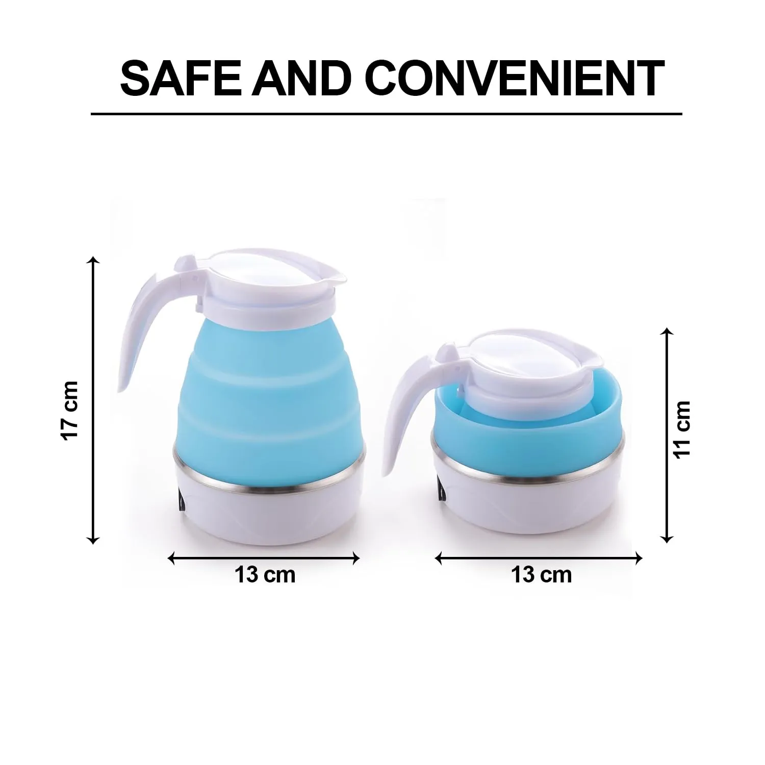 Kuber Industries Pack of 5 Foldable Electric Kettle 600 ML|Silicone Body With 304-Stainless Steel Base|Leak Proof Design|Multipurpose Portable Electric Kettle for Travel, Office & Home|600W|Blue