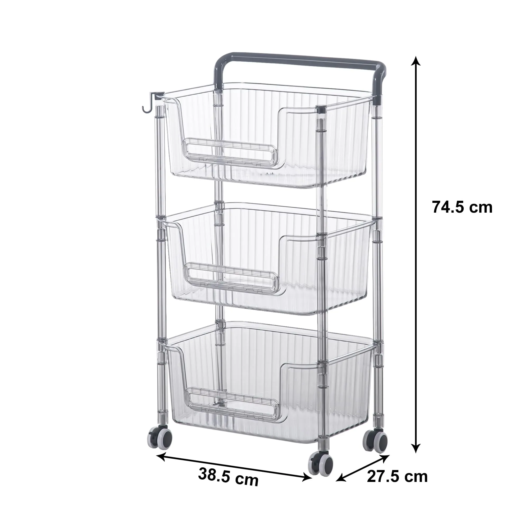 Kuber Industries Pack of 5 Multipurpose Trolley Storage Organiser | 3 Layer Shelf | Trolley with Wheels for Kitchen Accessories | Large Capacity, Easy installation, Space Saving | 2123 | Transparent