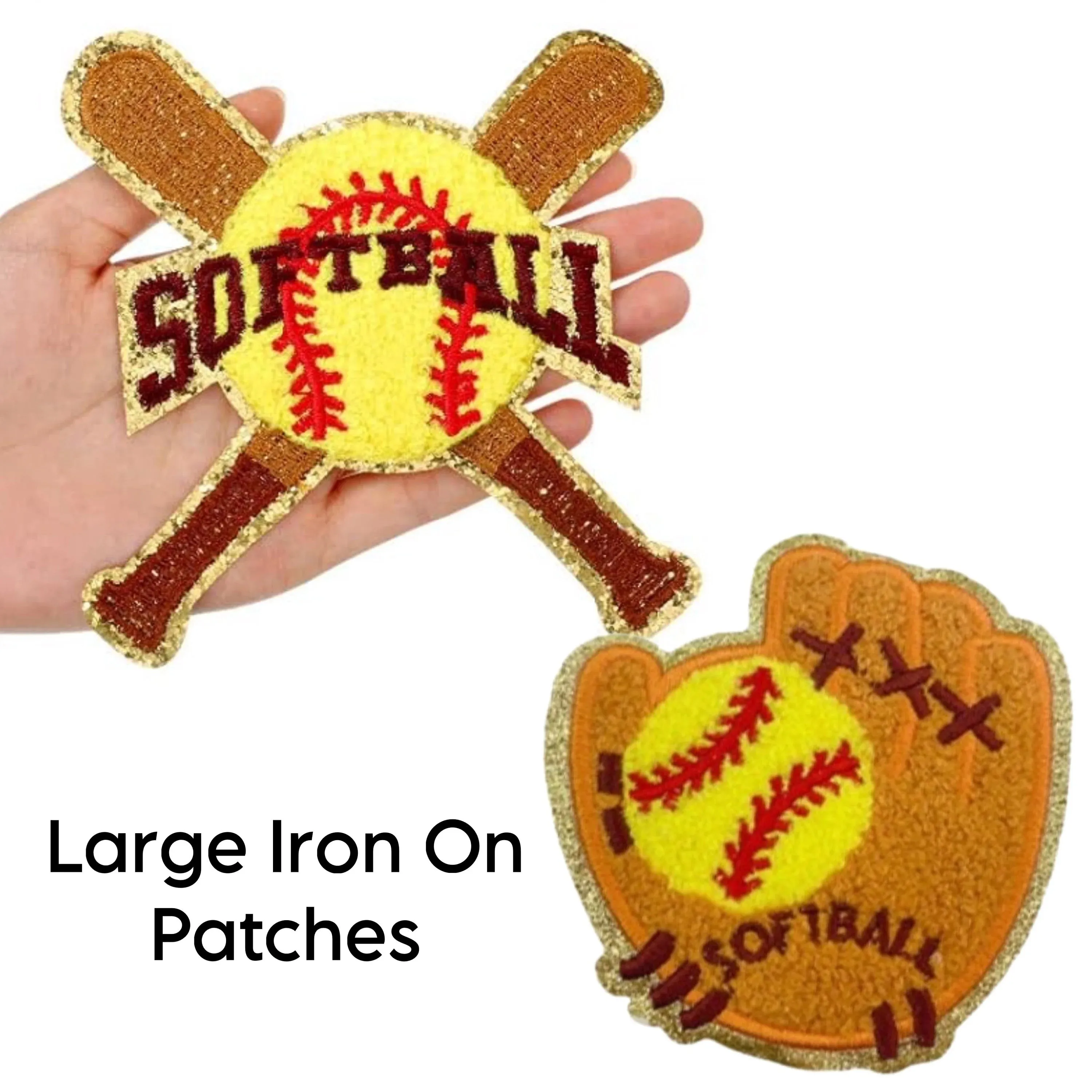 Large Glove & Ball Iron On Patch