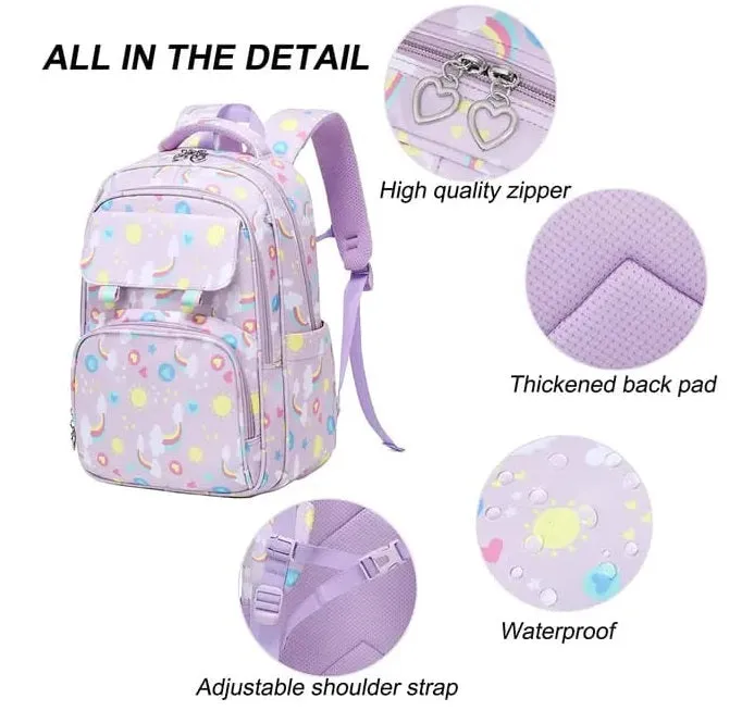 Magical Rainbow Waterproof School Bag Combo - Backpack, Lunch Bag & Pencil Case