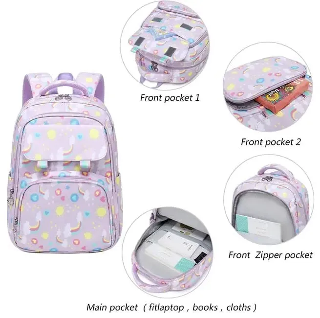 Magical Rainbow Waterproof School Bag Combo - Backpack, Lunch Bag & Pencil Case