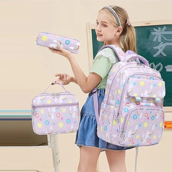 Magical Rainbow Waterproof School Bag Combo - Backpack, Lunch Bag & Pencil Case