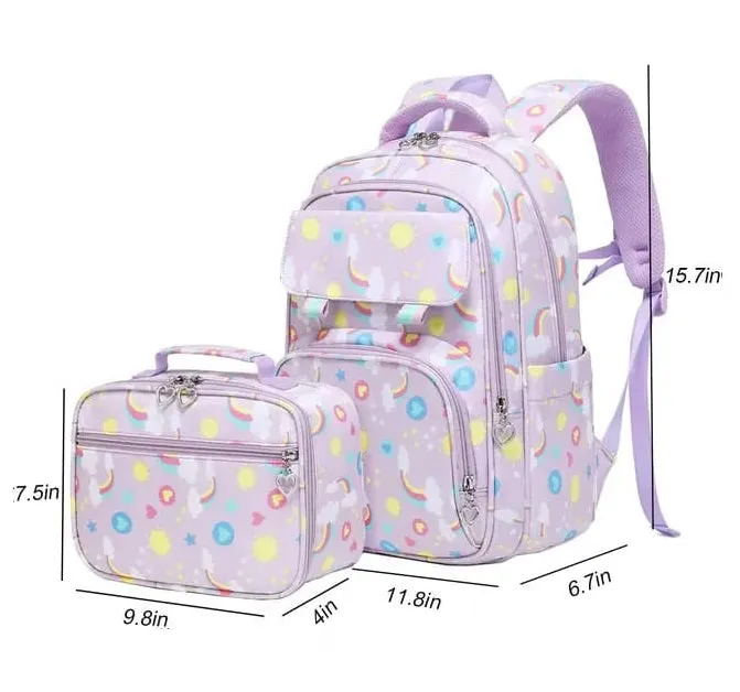 Magical Rainbow Waterproof School Bag Combo - Backpack, Lunch Bag & Pencil Case