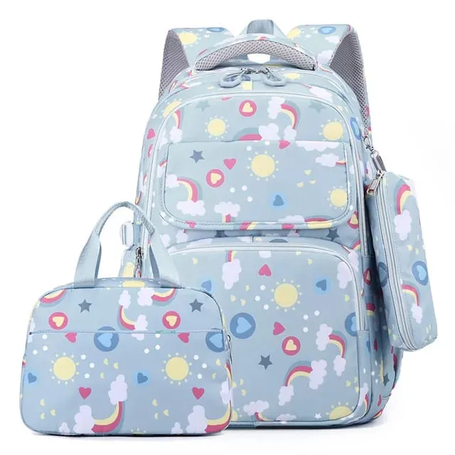 Magical Rainbow Waterproof School Bag Combo - Backpack, Lunch Bag & Pencil Case