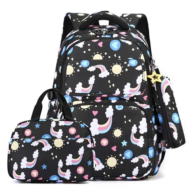 Magical Rainbow Waterproof School Bag Combo - Backpack, Lunch Bag & Pencil Case