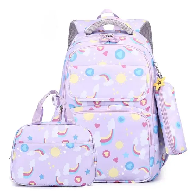 Magical Rainbow Waterproof School Bag Combo - Backpack, Lunch Bag & Pencil Case