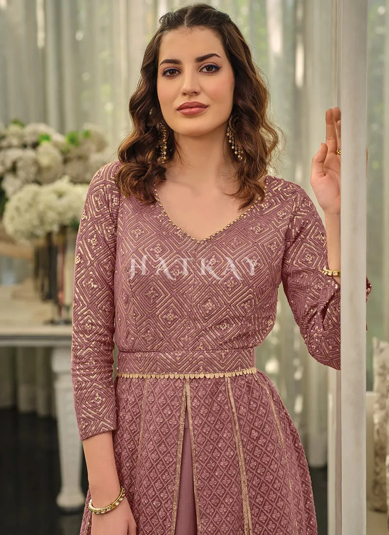 Mauve Georgette Embroidered Anarkali Suit