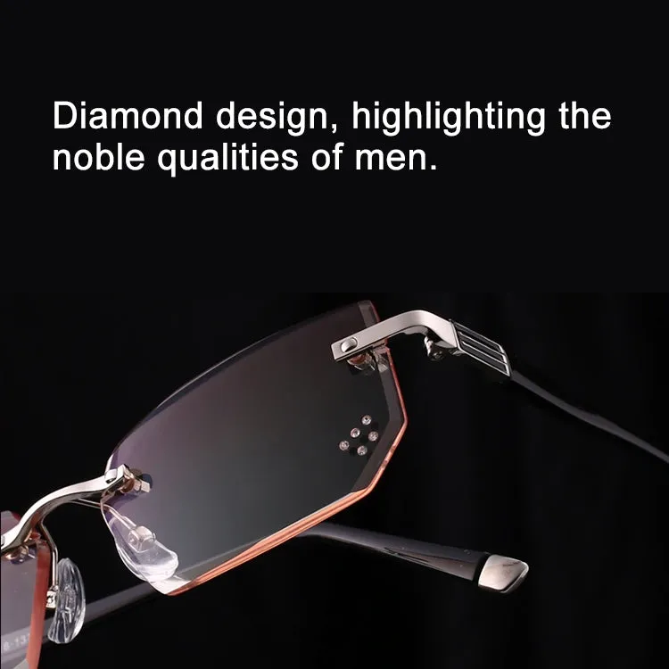 Men Anti Fatigue & Blue-ray Rimless Rhinestone Trimmed Presbyopic Glasses,  3.00D