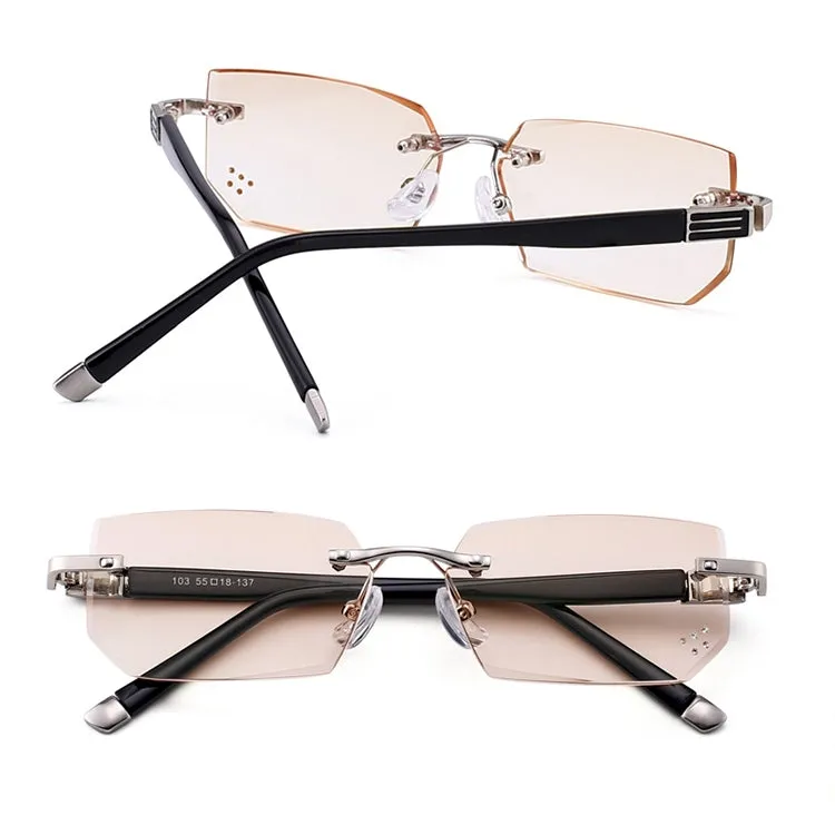 Men Anti Fatigue & Blue-ray Rimless Rhinestone Trimmed Presbyopic Glasses,  3.00D